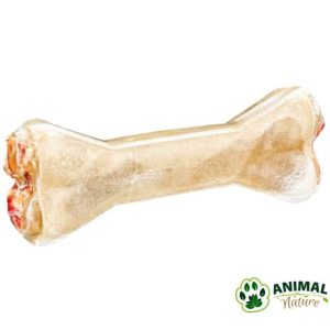 Kožna kost žvakalica za pse za žvakanje punjena škembićima i salamom Trixie - Animal Nature